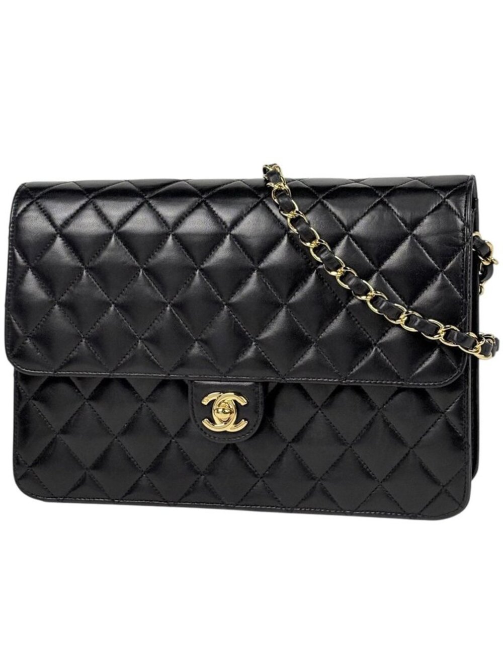 Chanel Quilted Single Flap Chain Shoulder Bag CC Logo Leather Black